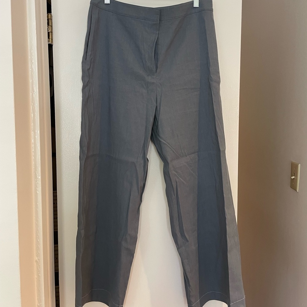 Theory slate gray linen blend trousers